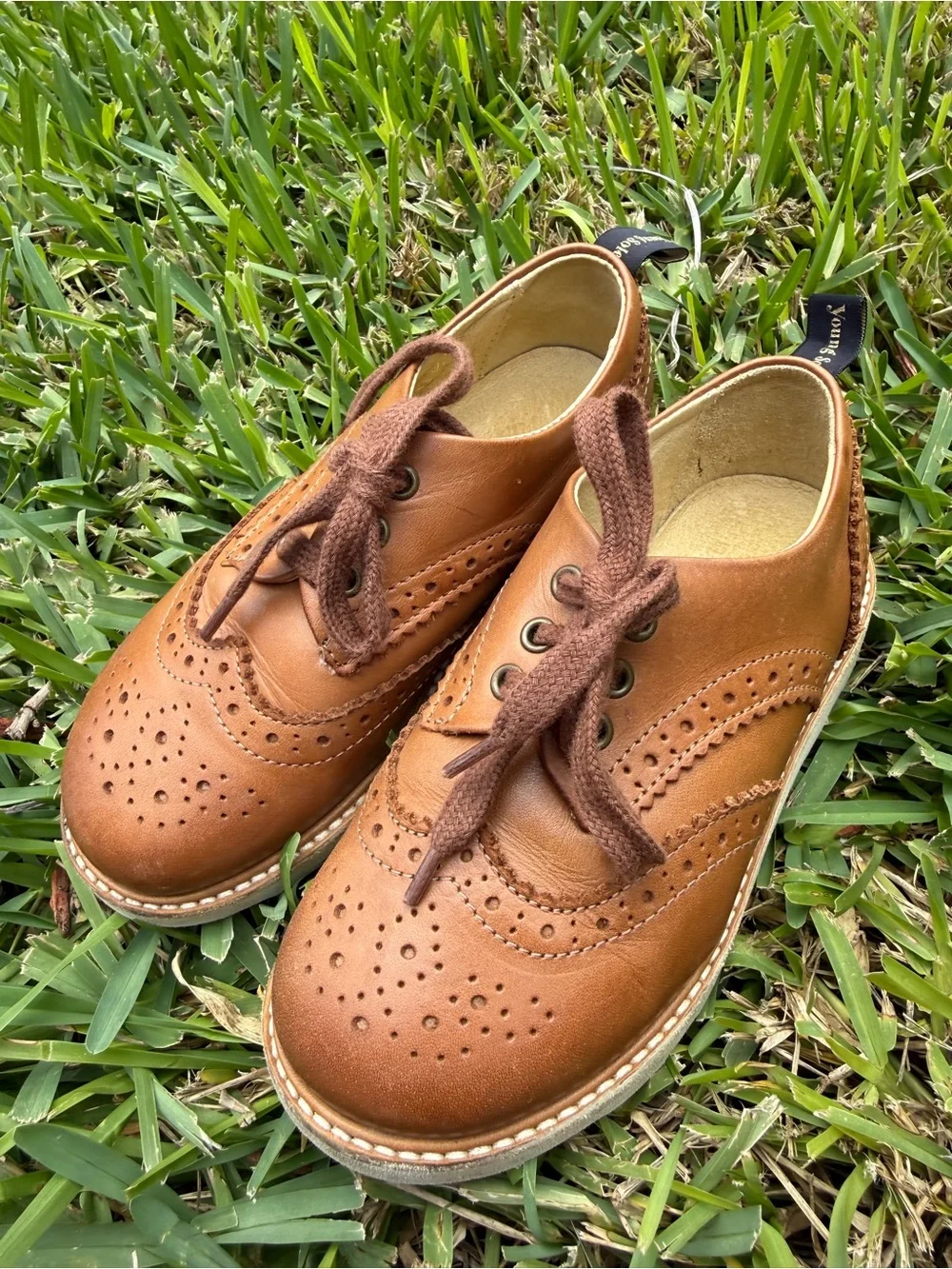 Brando Brogue Kids Shoe Tan Burnished Leather